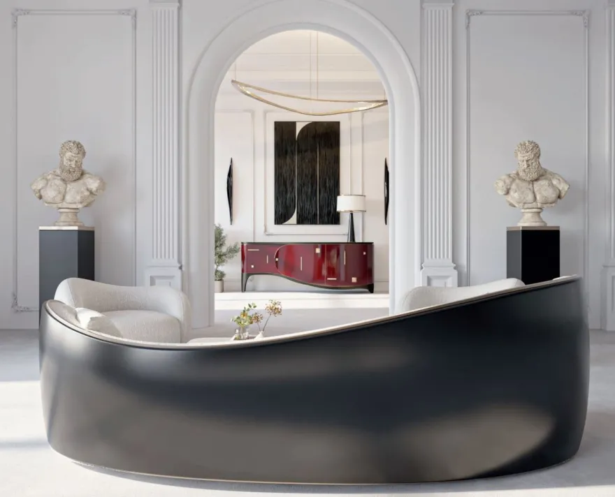 Casa Padrino Luxus Sessel Weiß / Schwarz / Silber 140 x 105 x H. 78 cm - Wohnzimmer Sessel - Hotel Sessel - Wohnzimmer Möbel - Hotel Möbel - Luxus Möbel