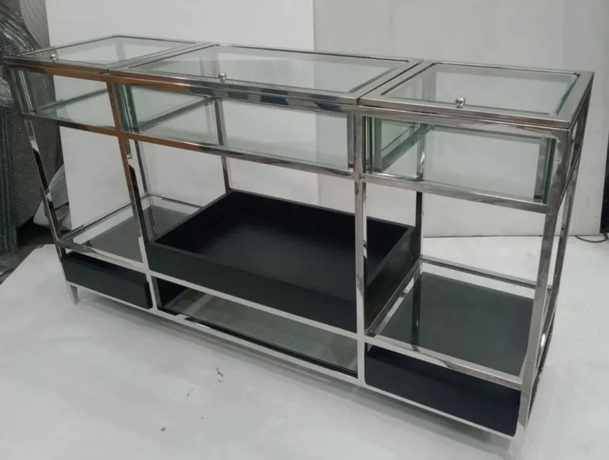 Casa Padrino Luxus Shopvitrine mit Glasfächern Glas Theke 153 x 42 x H 88 cm Ladeneinrichtung Vitrine Ladentheke