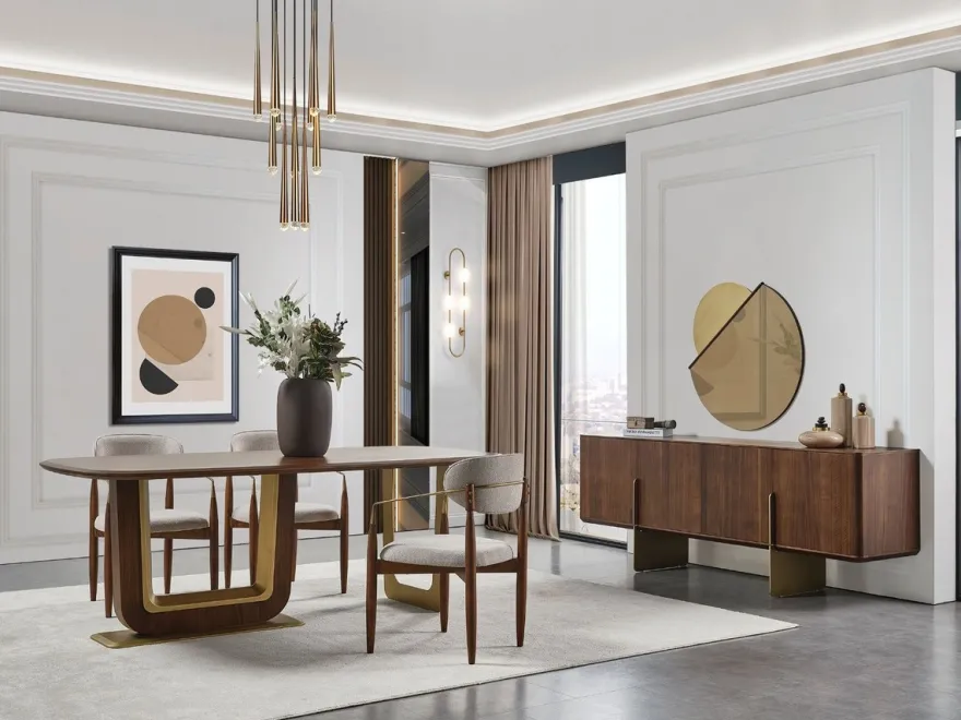 Casa Padrino Luxus Sideboard Braun / Messing 220 x 50 x H. 78 cm - Massivholz Schrank mit 4 Türen - Massivholz Möbel - Luxus Möbel - Luxus Einrichtung