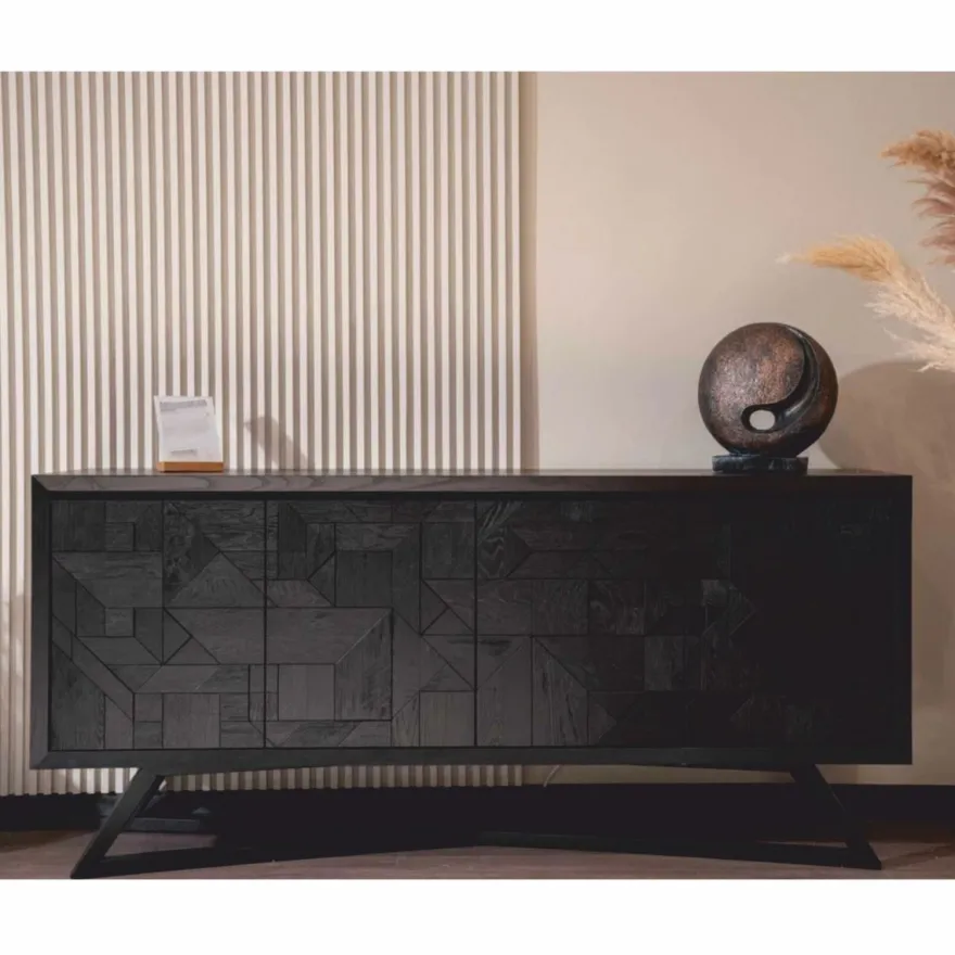 Casa Padrino Luxus Sideboard mit 4 Türen Schwarz 205 cm - Luxus Möbel