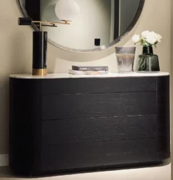 Casa Padrino Luxus Sideboard Anthrazitgrau / Weiß 140 x 42 x H. 75 cm - Massivholz Schrank mit Schubladen und Marmorplatte - Luxus Möbel