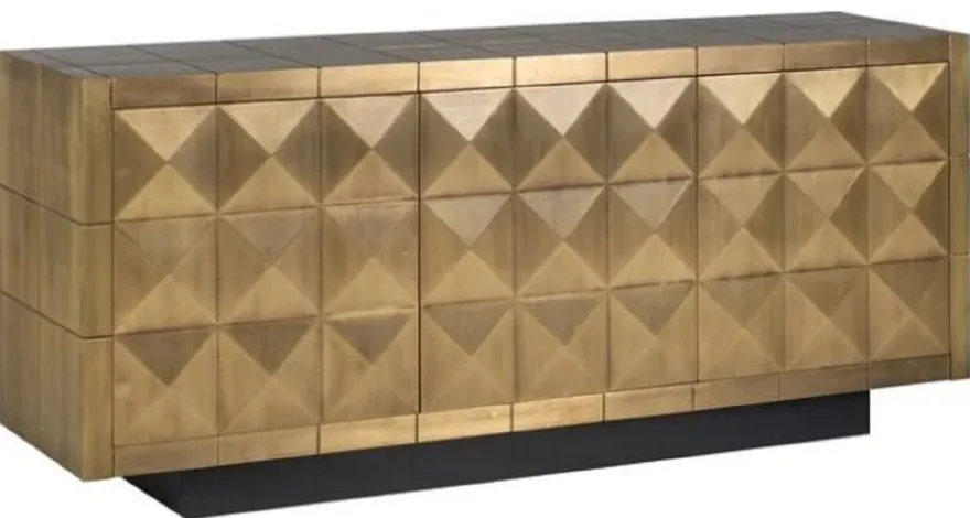 Casa Padrino Luxus Sideboard Gold / Schwarz 180 x 45 x H. 77 cm - Massivholz Schrank mit 3 Türen - Wohnzimmer Möbel - Esszimmer Möbel - Luxus Möbel - Luxus Einrichtung