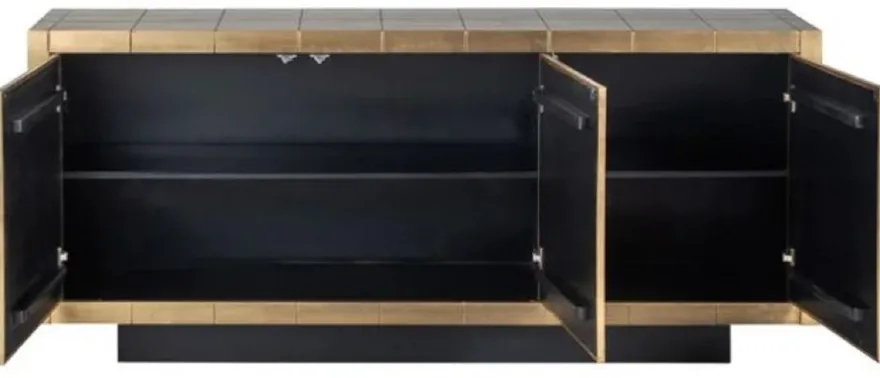 Casa Padrino Luxus Sideboard Gold / Schwarz 180 x 45 x H. 77 cm - Massivholz Schrank mit 3 Türen - Wohnzimmer Möbel - Esszimmer Möbel - Luxus Möbel - Luxus Einrichtung