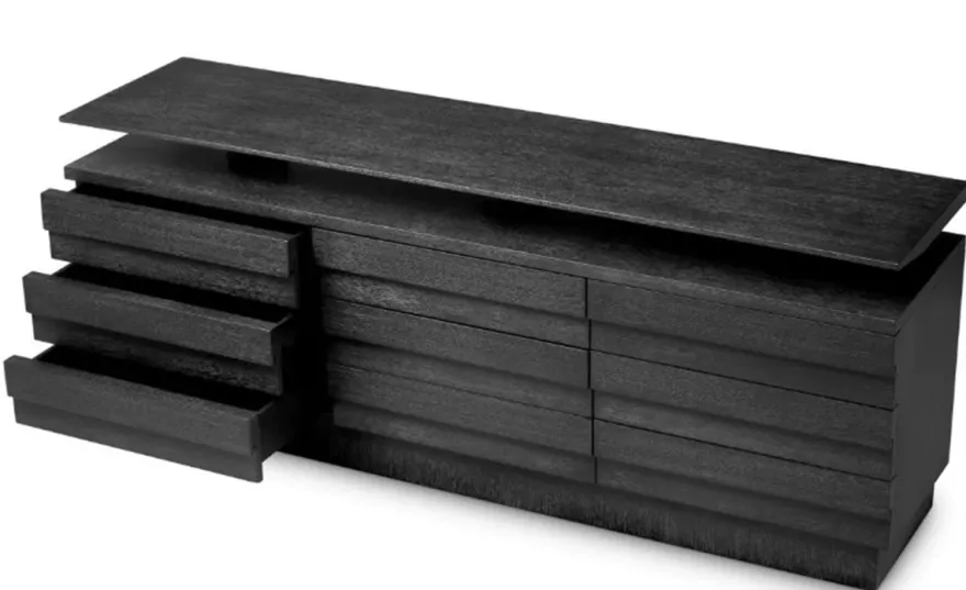 Casa Padrino Luxus Sideboard mit 9 Schubladen Mahagoniholz mit Eichenfurnier Anthrazit - Luxus Möbel