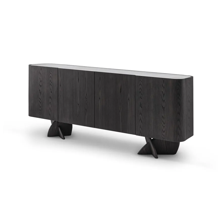 Casa Padrino Luxus Sideboard Dunkelgrau / Grau 200 x 42 x H. 82 cm - Sideboard mit Travertin - Moderne Wohnzimmer Möbel - Luxus Qualität