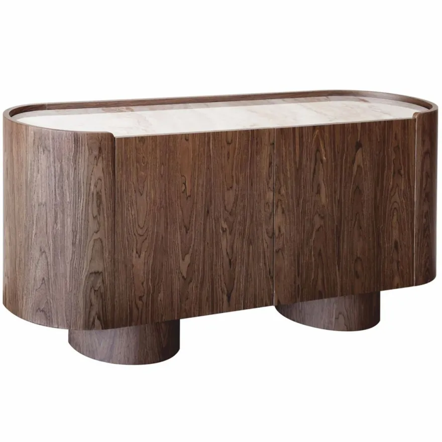 Casa Padrino Luxus Sideboard mit 2 Türen und Keramikplatte Braun / Creme 160 cm
