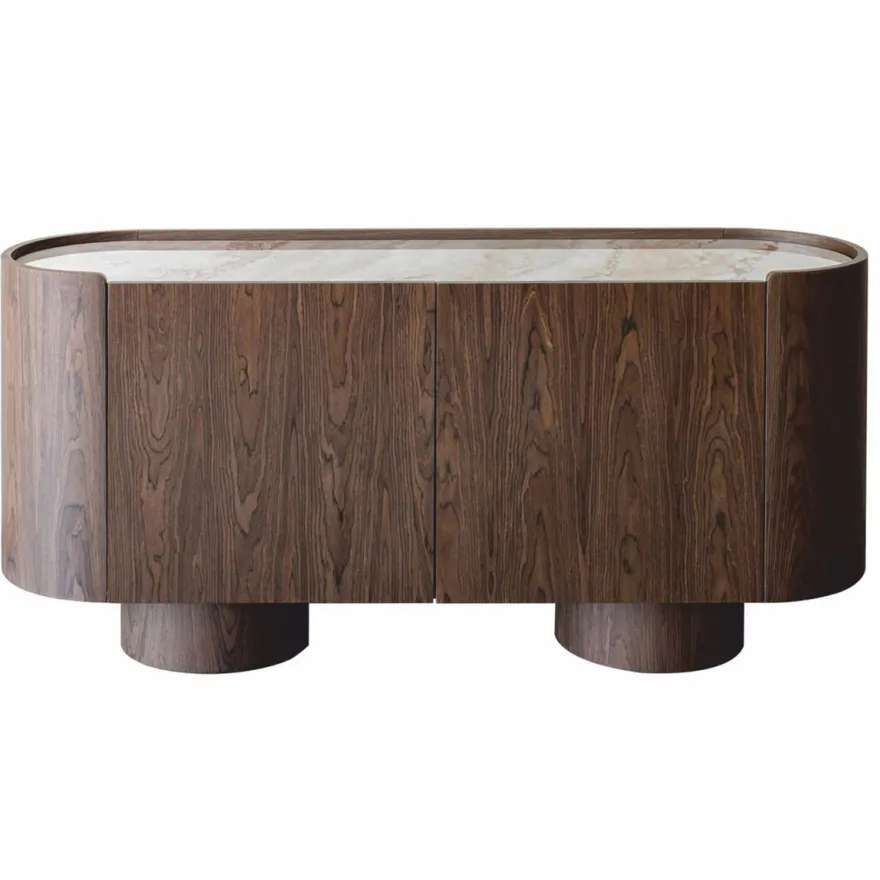 Casa Padrino Luxus Sideboard mit 2 Türen und Keramikplatte Braun / Creme 160 cm