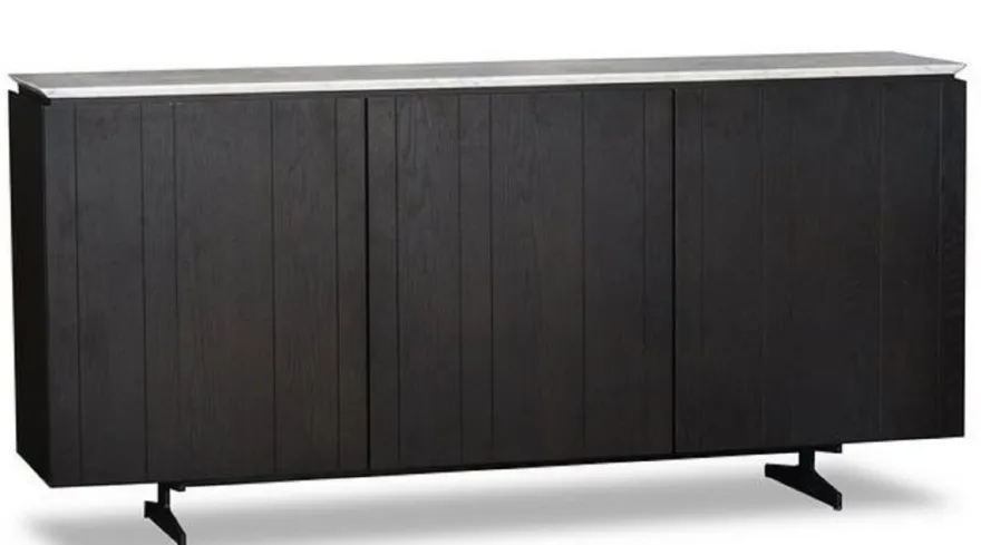 Casa Padrino Luxus Sideboard mit 3 Türen und Marmorplatte Schwarz / Grau 179 x 40 x H. 80 cm - Wohnzimmerschrank - Luxus Qualität
