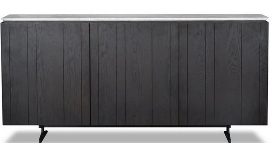 Casa Padrino Luxus Sideboard mit 3 Türen und Marmorplatte Schwarz / Grau 179 x 40 x H. 80 cm - Wohnzimmerschrank - Luxus Qualität