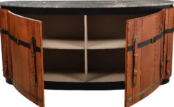 Casa Padrino Luxus Sideboard Braun / Schwarz / Grau / Messing 184 x 48 x H. 87 cm - Gebogener Massivholz Schrank mit 2 Türen und Marmorplatte - Wohnzimmer Möbel - Luxus Möbel