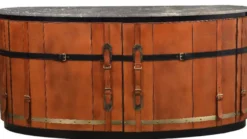 Casa Padrino Luxus Sideboard Braun / Schwarz / Grau / Messing 184 x 48 x H. 87 cm - Gebogener Massivholz Schrank mit 2 Türen und Marmorplatte - Wohnzimmer Möbel - Luxus Möbel