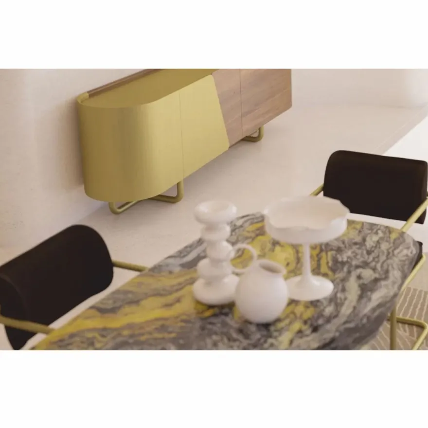 Casa Padrino Luxus Sideboard mit 4 Türen Gelb / Braun / Messing 235 cm - Hotel Möbel