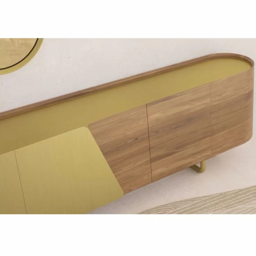 Casa Padrino Luxus Sideboard mit 4 Türen Gelb / Braun / Messing 235 cm - Hotel Möbel