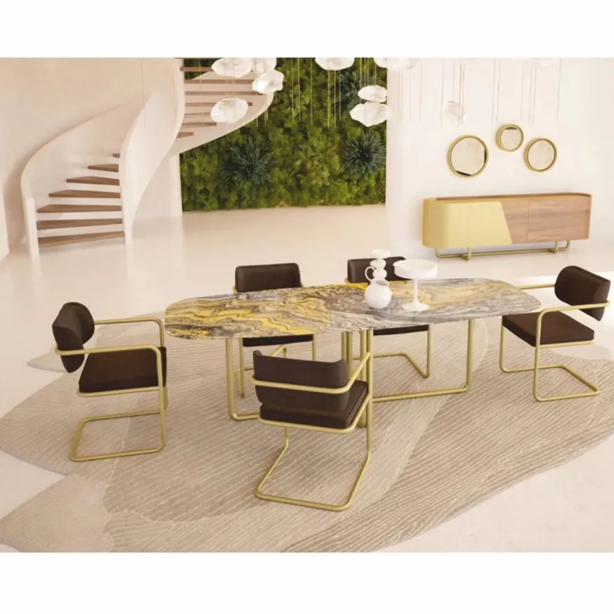Casa Padrino Luxus Sideboard mit 4 Türen Gelb / Braun / Messing 235 cm - Hotel Möbel