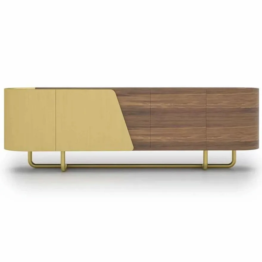 Casa Padrino Luxus Sideboard mit 4 Türen Gelb / Braun / Messing 235 cm - Hotel Möbel