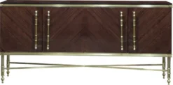 Casa Padrino Luxus Sideboard Dunkelbraun Hochglanz / Matt Gold 222 x 52 x H. 100 cm - Edler Massivholz Schrank mit 4 Türen - Luxus Möbel - Luxus Einrichtung
