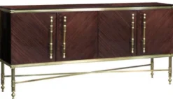 Casa Padrino Luxus Sideboard Dunkelbraun Hochglanz / Matt Gold 222 x 52 x H. 100 cm - Edler Massivholz Schrank mit 4 Türen - Luxus Möbel - Luxus Einrichtung