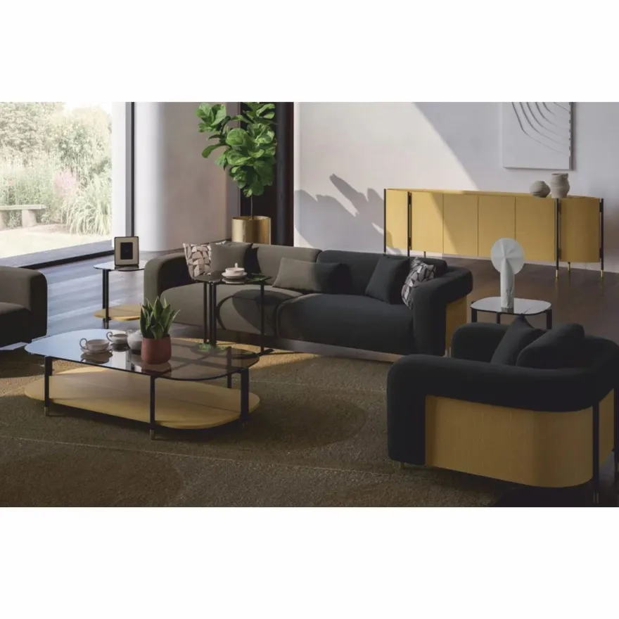 Casa Padrino Luxus Sideboard mit 4 Türen Naturfarben / Schwarz / Messing 267 cm - Hotel Möbel