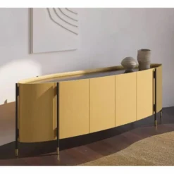 Casa Padrino Luxus Sideboard mit 4 Türen Naturfarben / Schwarz / Messing 267 cm - Hotel Möbel