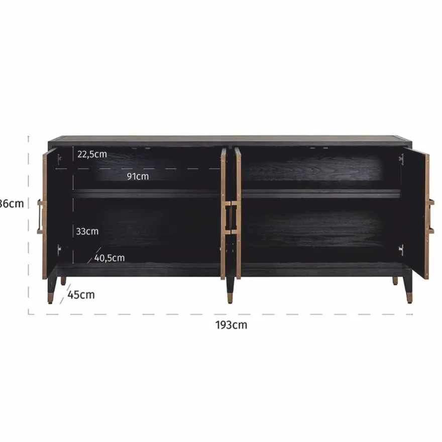 Casa Padrino Luxus Sideboard Schwarz / Grau / Messing 193 cm - Luxus Möbel