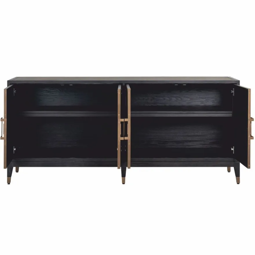 Casa Padrino Luxus Sideboard Schwarz / Grau / Messing 193 cm - Luxus Möbel