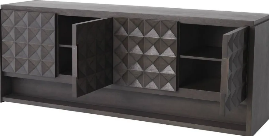 Casa Padrino Luxus Sideboard Mokkafarben / Bronze 219 x 56 x H. 83 cm - Massivholz Schrank mit 4 Türen und 3D Effekt in den Fronten - Luxus Möbel