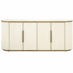 Casa Padrino Luxus Sideboard mit 4 Türen und Keramikplatte Weiß / Messing 192 cm