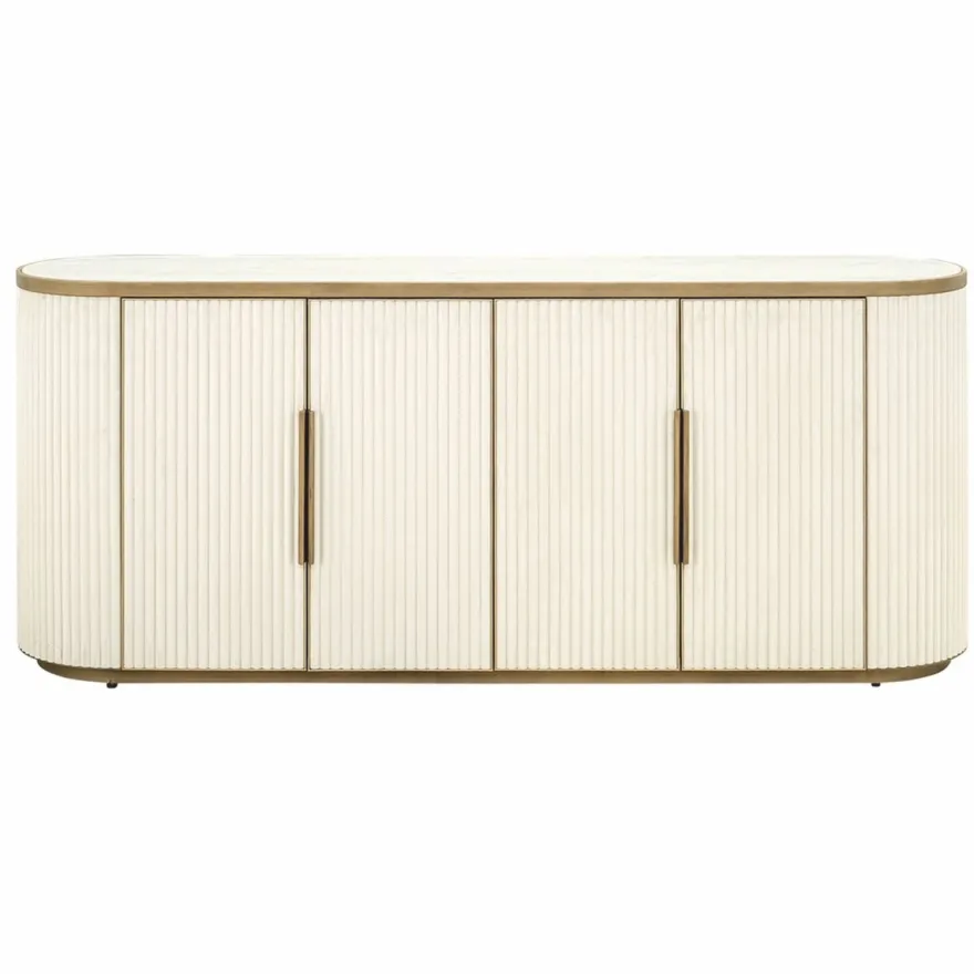 Casa Padrino Luxus Sideboard mit 4 Türen und Keramikplatte Weiß / Messing 192 cm