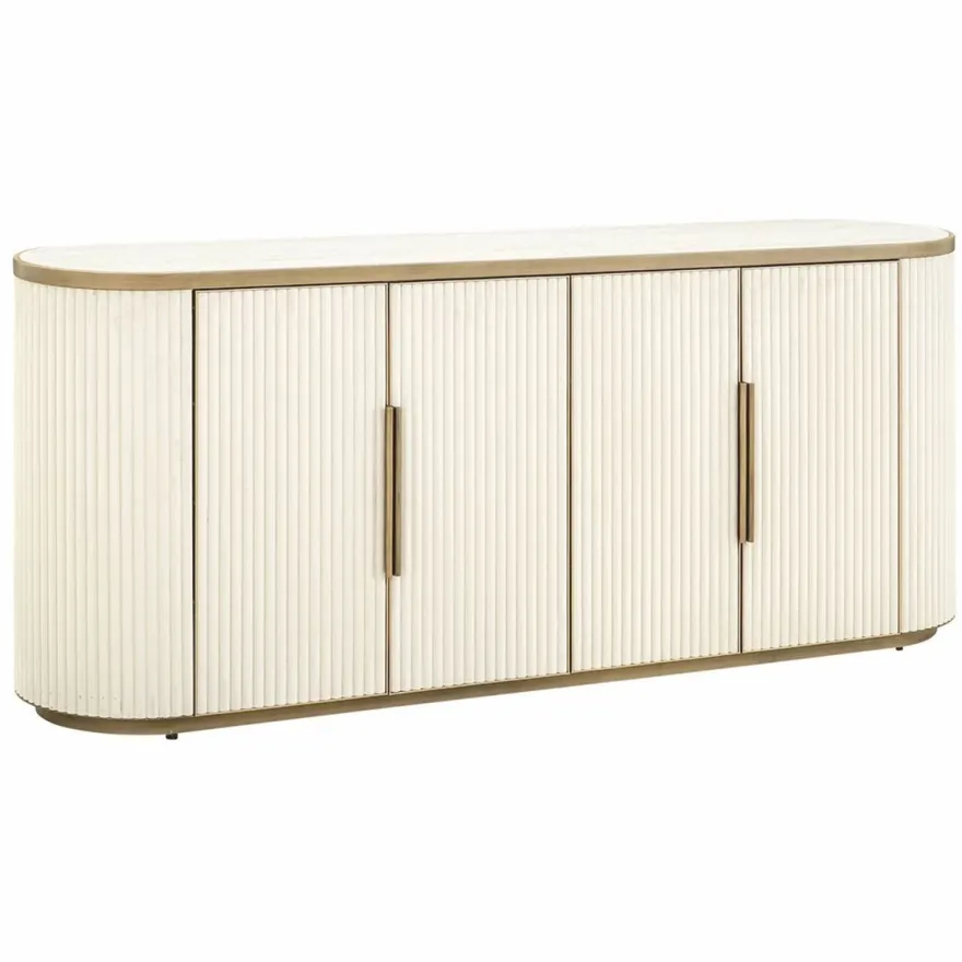 Casa Padrino Luxus Sideboard mit 4 Türen und Keramikplatte Weiß / Messing 192 cm