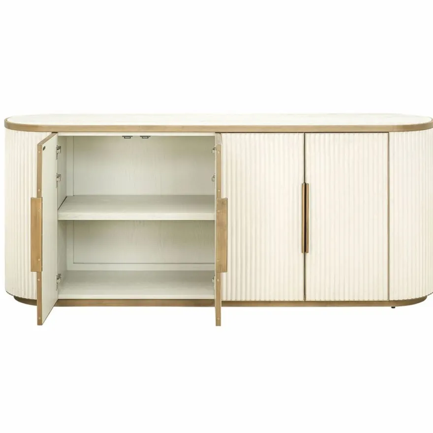 Casa Padrino Luxus Sideboard mit 4 Türen und Keramikplatte Weiß / Messing 192 cm