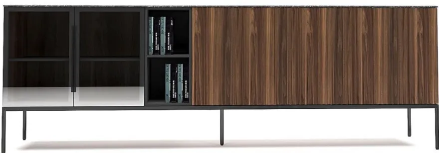 Casa Padrino Luxus Sideboard Braun / Schwarz / Weiß 235 x 50 x H. 83 cm - Moderner Massivholz Wohnzimmer Schrank - Luxus Wohnzimmer Möbel