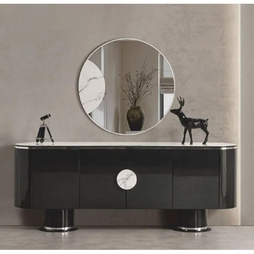 Casa Padrino Luxus Sideboard Schwarz / Weiß / Silber 221 cm - Hotel & Esszimmer Möbel