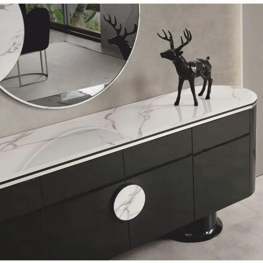 Casa Padrino Luxus Sideboard Schwarz / Weiß / Silber 221 cm - Hotel & Esszimmer Möbel