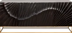 Casa Padrino Luxus Sideboard mit handgefertigter 3D Schnitzerei und 4 Türen Dunkelgrau / Gold 177 x 45 x H. 76 cm - Fernsehschrank - Wohnzimmerschrank - Wohnzimmer Möbel