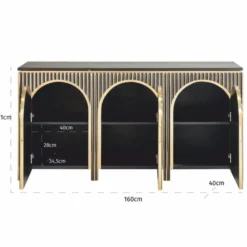 Casa Padrino Luxus Sideboard mit 3 Türen und Marmorplatte Schwarz / Gold 160 cm