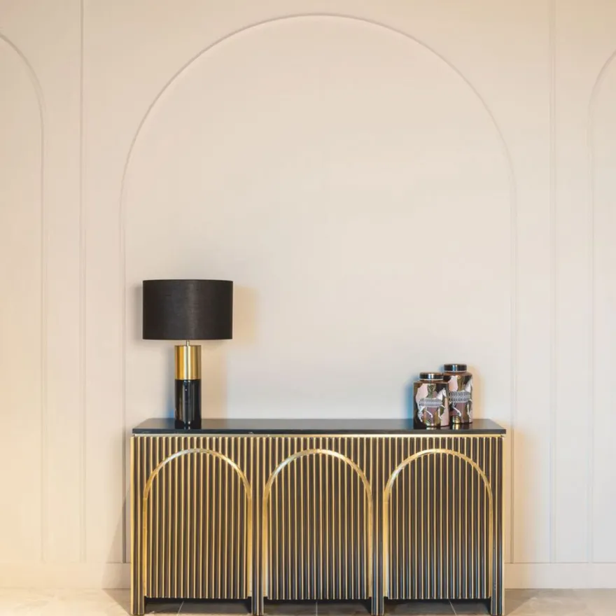Casa Padrino Luxus Sideboard mit 3 Türen und Marmorplatte Schwarz / Gold 160 cm