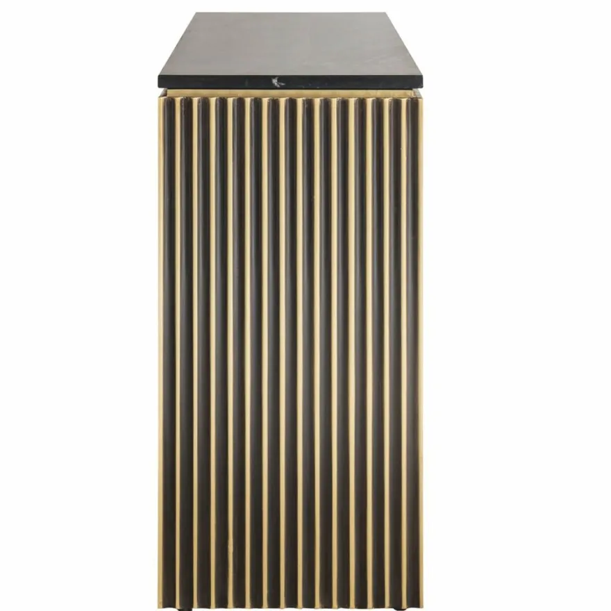 Casa Padrino Luxus Sideboard mit 3 Türen und Marmorplatte Schwarz / Gold 160 cm