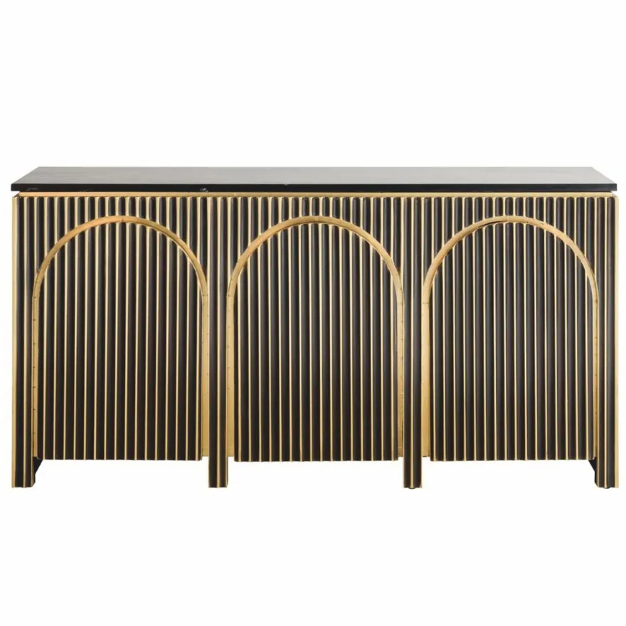 Casa Padrino Luxus Sideboard mit 3 Türen und Marmorplatte Schwarz / Gold 160 cm