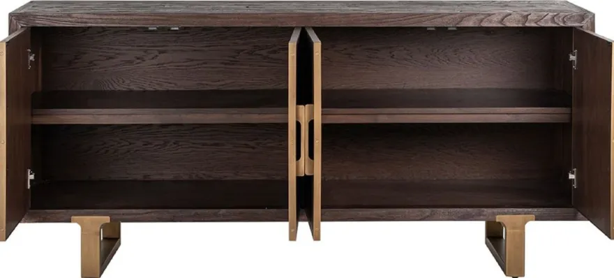 Casa Padrino Luxus Sideboard Braun / Messing 180 x 45 x H. 86 cm - Massivholz Schrank mit 4 Türen - Wohnzimmer Möbel - Wohnzimmer Einrichtung - Luxus Möbel - Luxus Einrichtung