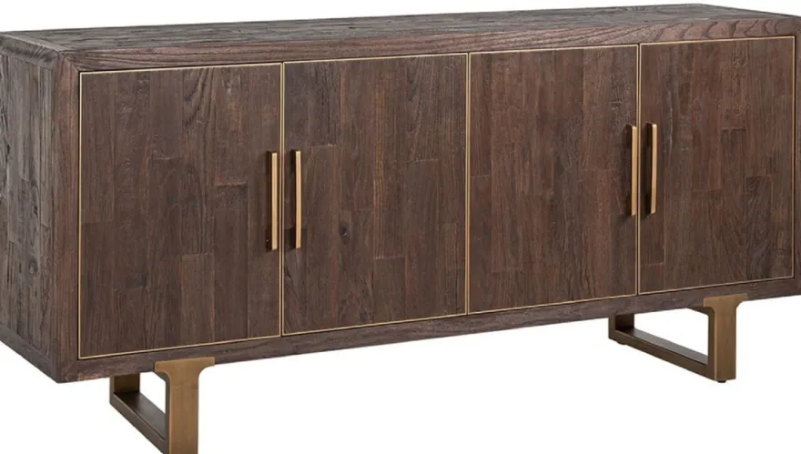 Casa Padrino Luxus Sideboard Braun / Messing 180 x 45 x H. 86 cm - Massivholz Schrank mit 4 Türen - Wohnzimmer Möbel - Wohnzimmer Einrichtung - Luxus Möbel - Luxus Einrichtung