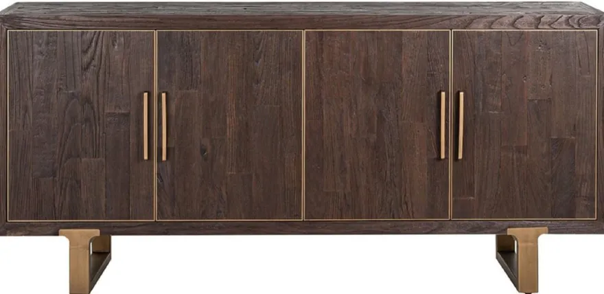 Casa Padrino Luxus Sideboard Braun / Messing 180 x 45 x H. 86 cm - Massivholz Schrank mit 4 Türen - Wohnzimmer Möbel - Wohnzimmer Einrichtung - Luxus Möbel - Luxus Einrichtung