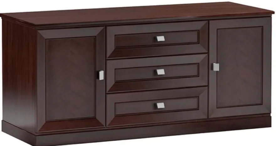 Casa Padrino Luxus Sideboard mit 2 Türen und 3 Schubladen Dunkelbraun / Silber 135 x 44,2 x H. 85,5 cm - Wohnzimmermöbel