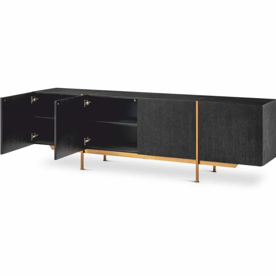 Casa Padrino Luxus Sideboard Schwarzgrau / Messing 225,5 cm - Luxus Möbel