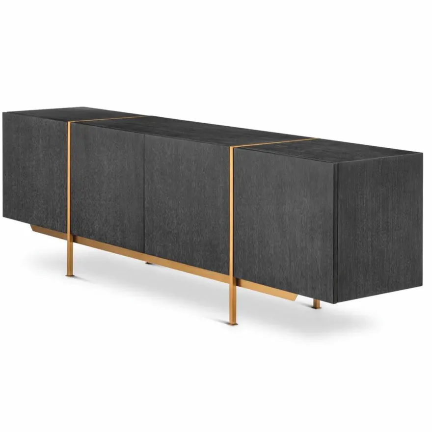 Casa Padrino Luxus Sideboard Schwarzgrau / Messing 225,5 cm - Luxus Möbel