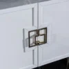 Casa Padrino Luxus Sideboard Weiß / Gold 210 x 50 x H. 85 cm - Edler Massivholz Schrank mit 4 Türen - Luxus Möbel - Luxus Einrichtung