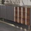 Casa Padrino Luxus Sideboard Grau / Braun / Gold 220 x 53 x H. 82 cm - Massivholz Schrank mit 2 Türen und 3 Schubladen - Esszimmer Möbel - Luxus Möbel - Luxus Kollektion