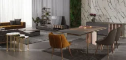 Casa Padrino Luxus Sideboard Grau / Braun / Gold 220 x 53 x H. 82 cm - Massivholz Schrank mit 2 Türen und 3 Schubladen - Esszimmer Möbel - Luxus Möbel - Luxus Kollektion
