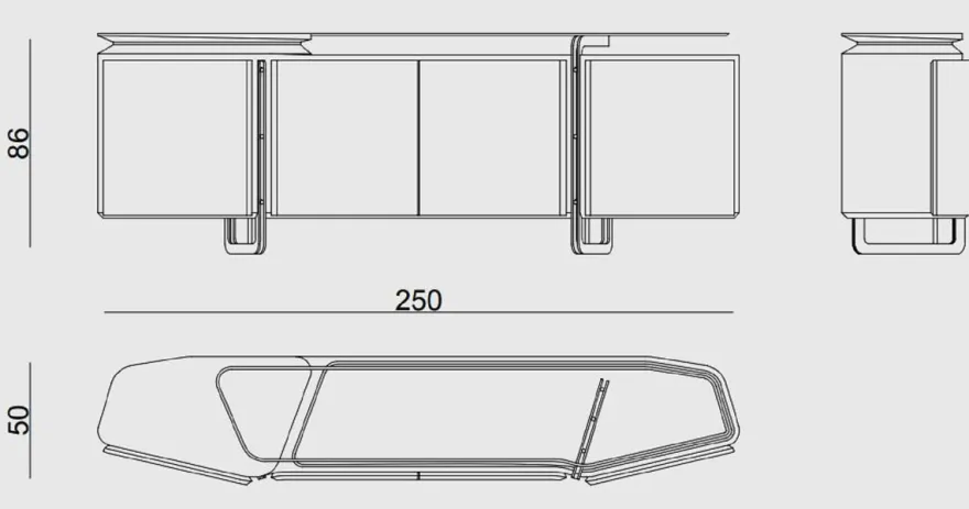 Casa Padrino Luxus Sideboard Grau / Silber 250 x 50 x H. 86 cm - Massivholz Schrank mit 4 Türen und Glasplatte - Luxus Möbel - Hotel Möbel - Luxus Einrichtung