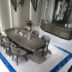 Casa Padrino Luxus Sideboard Grau / Silber 250 x 50 x H. 86 cm - Massivholz Schrank mit 4 Türen und Glasplatte - Luxus Möbel - Hotel Möbel - Luxus Einrichtung