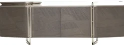 Casa Padrino Luxus Sideboard Grau / Silber 250 x 50 x H. 86 cm - Massivholz Schrank mit 4 Türen und Glasplatte - Luxus Möbel - Hotel Möbel - Luxus Einrichtung